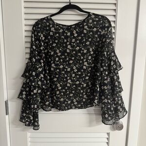 Forever 21 Black and White Ruffled Bell Sleeve Blouse